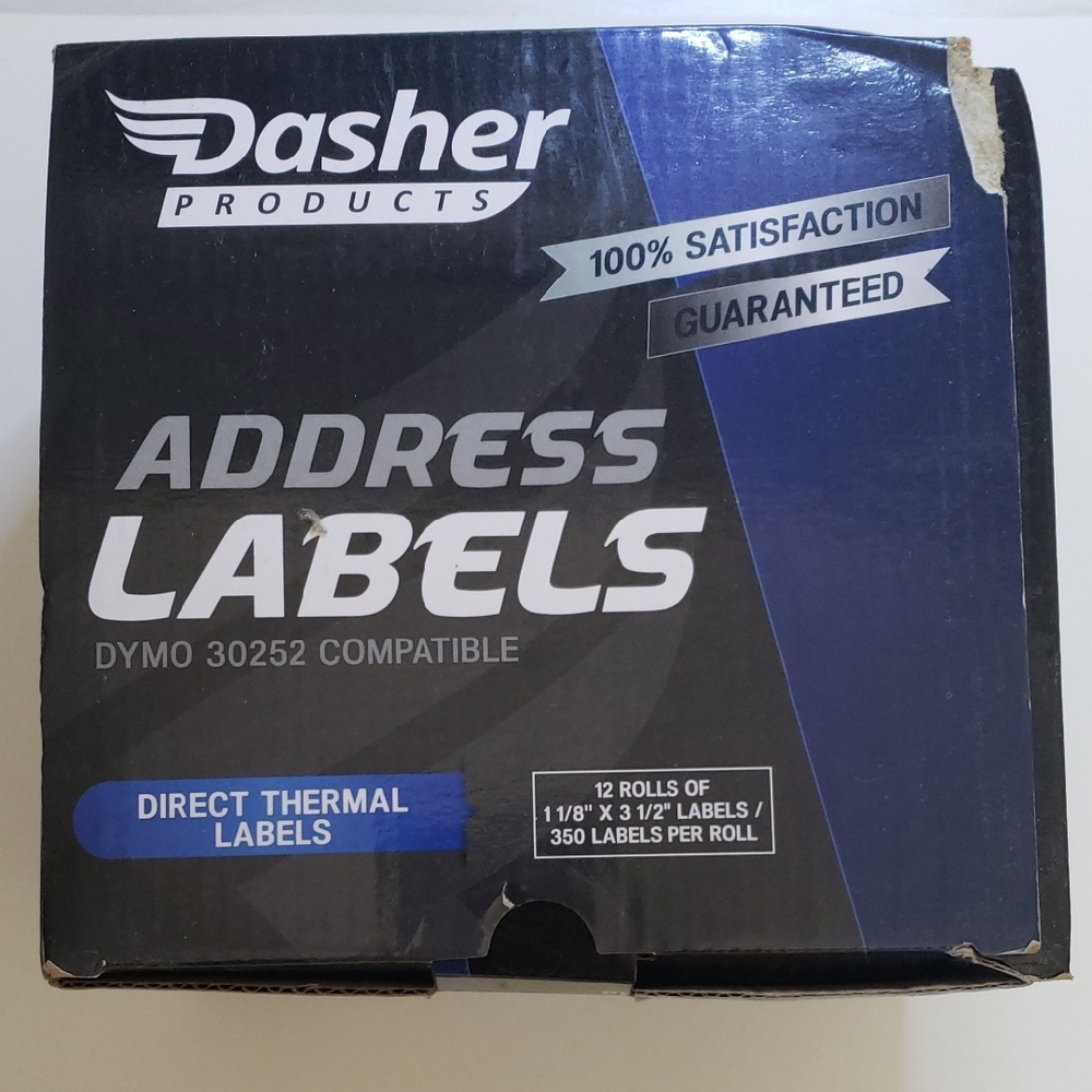 Dasher Thermal Address Labels ‎ 12 Rolls of 350 (1 1/8" x 3 1/2") – Open Box